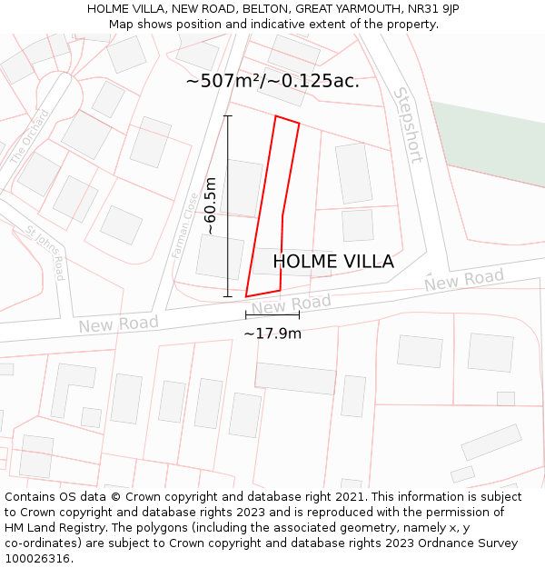 HOLME VILLA, NEW ROAD, BELTON, GREAT YARMOUTH, NR31 9JP: Plot and title map