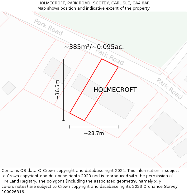 HOLMECROFT, PARK ROAD, SCOTBY, CARLISLE, CA4 8AR: Plot and title map