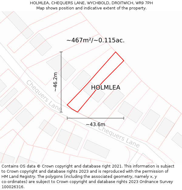 HOLMLEA, CHEQUERS LANE, WYCHBOLD, DROITWICH, WR9 7PH: Plot and title map