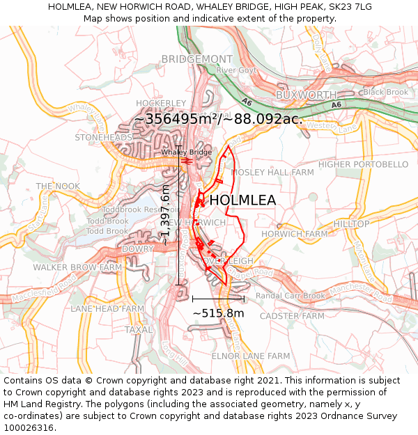 HOLMLEA, NEW HORWICH ROAD, WHALEY BRIDGE, HIGH PEAK, SK23 7LG: Plot and title map