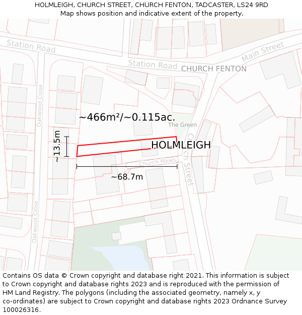 HOLMLEIGH, CHURCH STREET, CHURCH FENTON, TADCASTER, LS24 9RD: Plot and title map