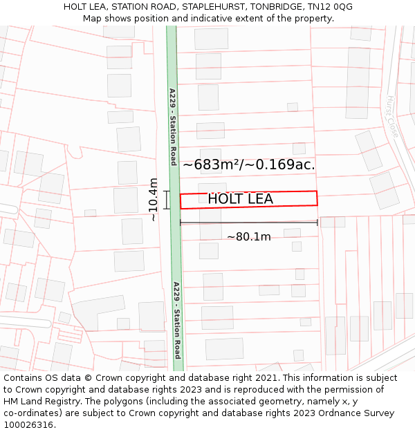 HOLT LEA, STATION ROAD, STAPLEHURST, TONBRIDGE, TN12 0QG: Plot and title map