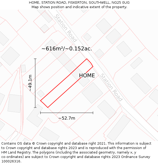 HOME, STATION ROAD, FISKERTON, SOUTHWELL, NG25 0UG: Plot and title map