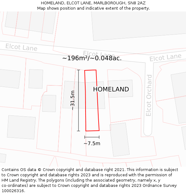 HOMELAND, ELCOT LANE, MARLBOROUGH, SN8 2AZ: Plot and title map