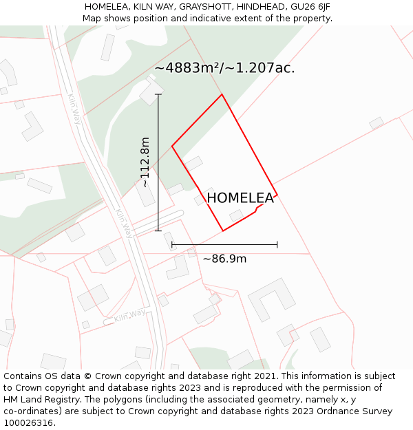 HOMELEA, KILN WAY, GRAYSHOTT, HINDHEAD, GU26 6JF: Plot and title map