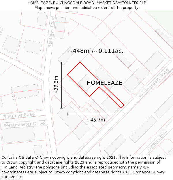 HOMELEAZE, BUNTINGSDALE ROAD, MARKET DRAYTON, TF9 1LP: Plot and title map