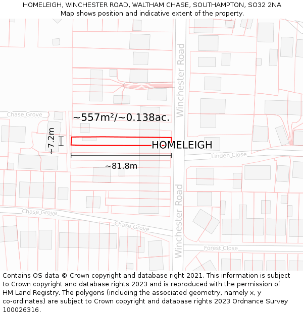 HOMELEIGH, WINCHESTER ROAD, WALTHAM CHASE, SOUTHAMPTON, SO32 2NA: Plot and title map