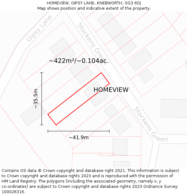 HOMEVIEW, GIPSY LANE, KNEBWORTH, SG3 6DJ: Plot and title map