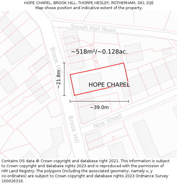 HOPE CHAPEL, BROOK HILL, THORPE HESLEY, ROTHERHAM, S61 2QE: Plot and title map