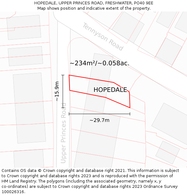 HOPEDALE, UPPER PRINCES ROAD, FRESHWATER, PO40 9EE: Plot and title map