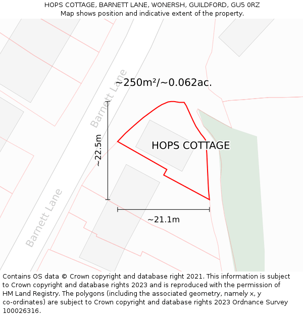 HOPS COTTAGE, BARNETT LANE, WONERSH, GUILDFORD, GU5 0RZ: Plot and title map