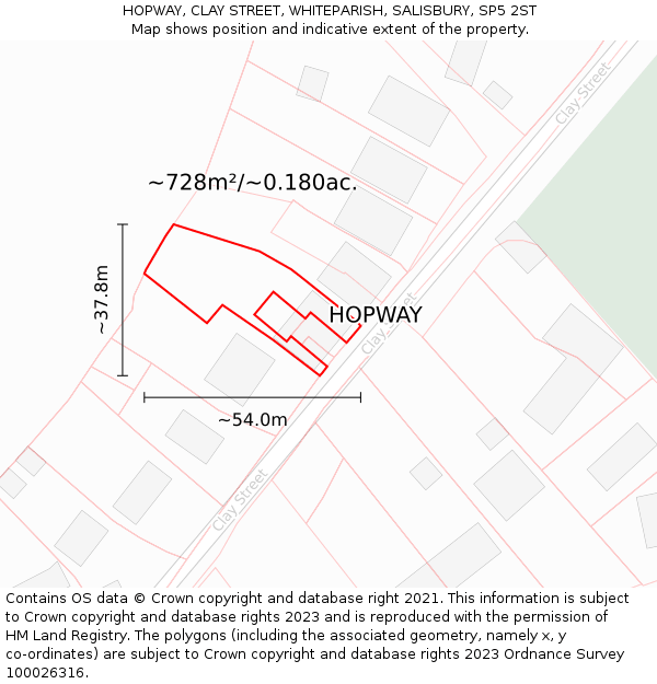 HOPWAY, CLAY STREET, WHITEPARISH, SALISBURY, SP5 2ST: Plot and title map