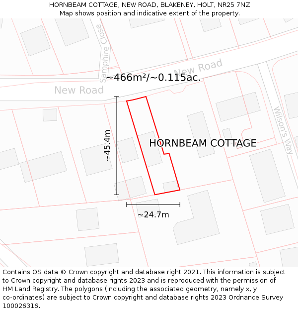 HORNBEAM COTTAGE, NEW ROAD, BLAKENEY, HOLT, NR25 7NZ: Plot and title map