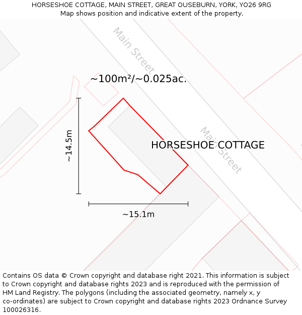 HORSESHOE COTTAGE, MAIN STREET, GREAT OUSEBURN, YORK, YO26 9RG: Plot and title map