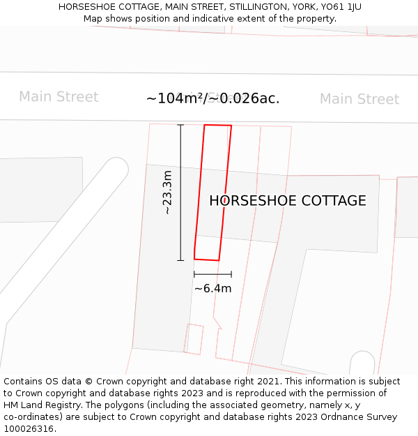 HORSESHOE COTTAGE, MAIN STREET, STILLINGTON, YORK, YO61 1JU: Plot and title map