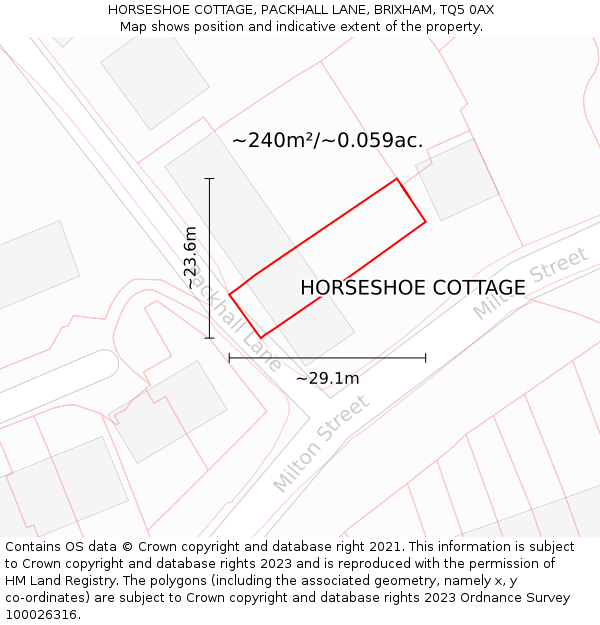 HORSESHOE COTTAGE, PACKHALL LANE, BRIXHAM, TQ5 0AX: Plot and title map