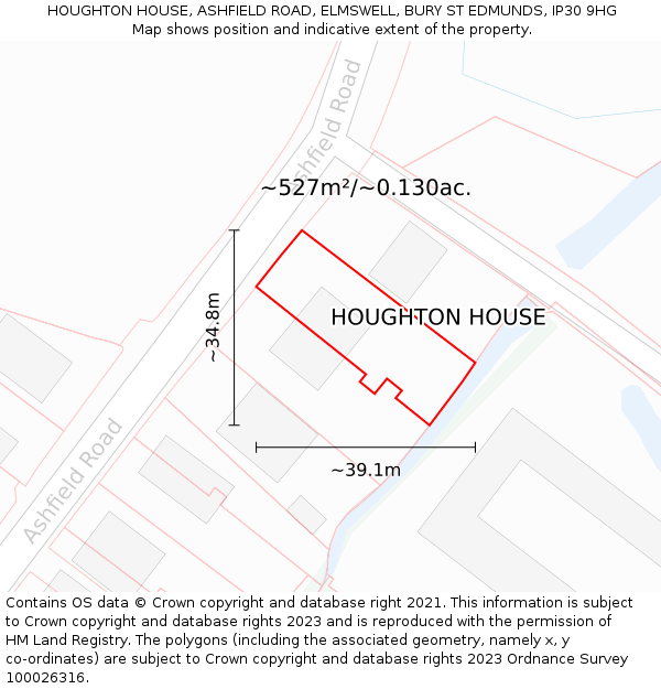 HOUGHTON HOUSE, ASHFIELD ROAD, ELMSWELL, BURY ST EDMUNDS, IP30 9HG: Plot and title map