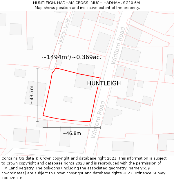 HUNTLEIGH, HADHAM CROSS, MUCH HADHAM, SG10 6AL: Plot and title map