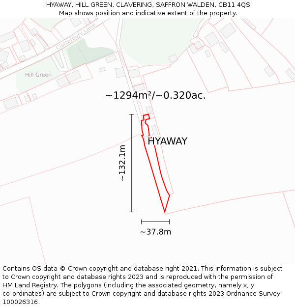 HYAWAY, HILL GREEN, CLAVERING, SAFFRON WALDEN, CB11 4QS: Plot and title map