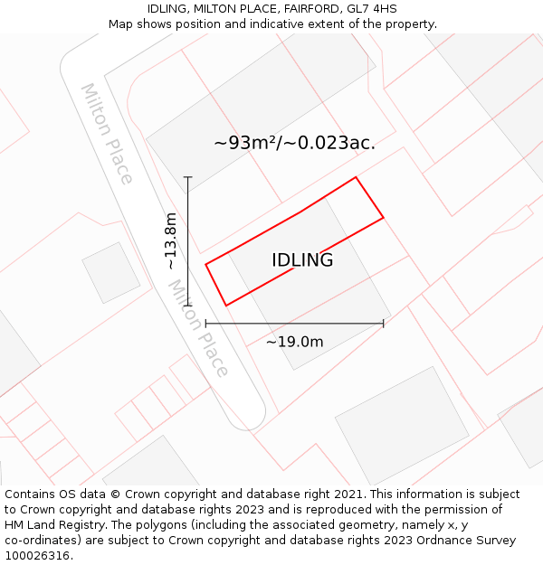 IDLING, MILTON PLACE, FAIRFORD, GL7 4HS: Plot and title map