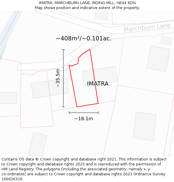 IMATRA, MARCHBURN LANE, RIDING MILL, NE44 6DN: Plot and title map