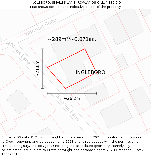 INGLEBORO, SMAILES LANE, ROWLANDS GILL, NE39 1JQ: Plot and title map