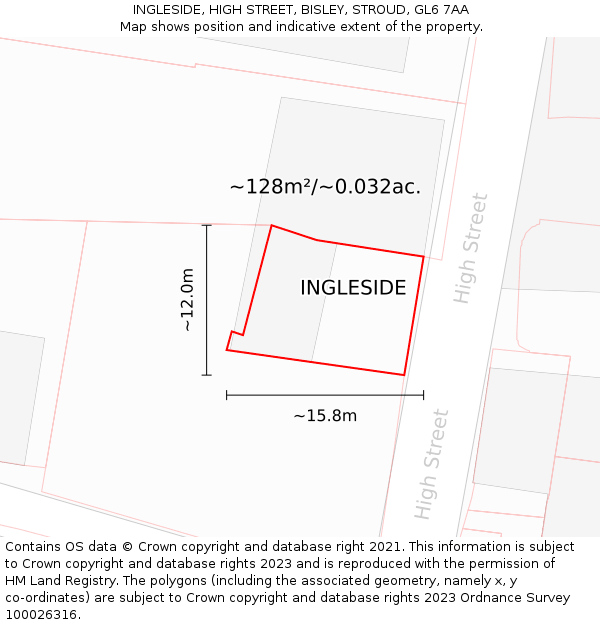 INGLESIDE, HIGH STREET, BISLEY, STROUD, GL6 7AA: Plot and title map