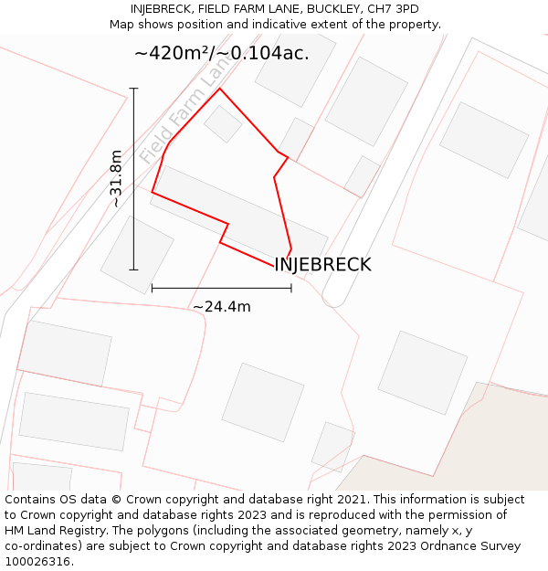 INJEBRECK, FIELD FARM LANE, BUCKLEY, CH7 3PD: Plot and title map