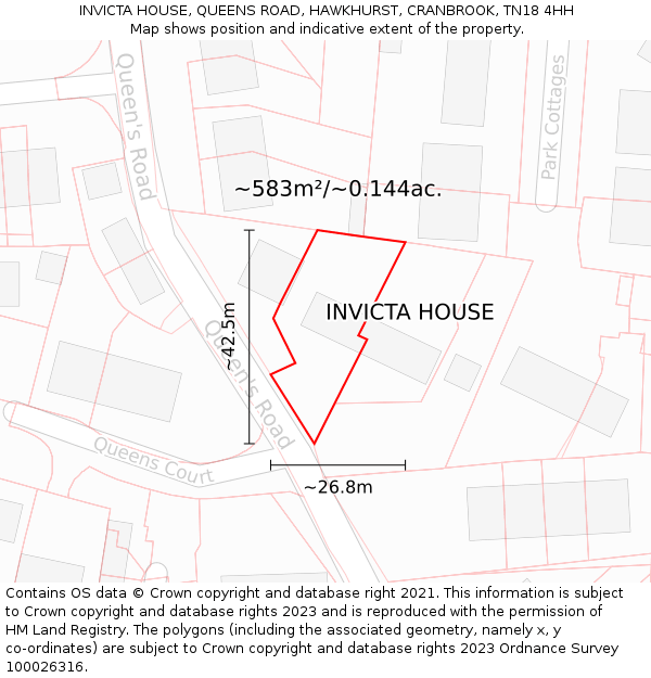INVICTA HOUSE, QUEENS ROAD, HAWKHURST, CRANBROOK, TN18 4HH: Plot and title map