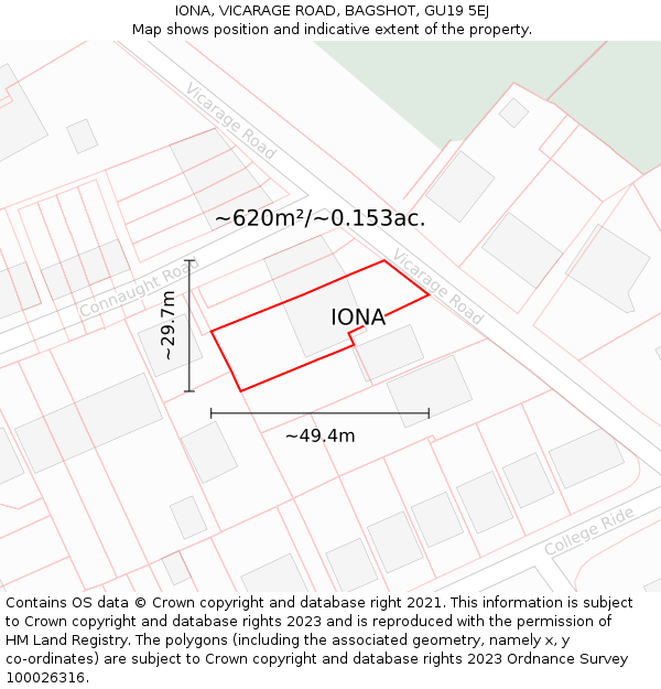 IONA, VICARAGE ROAD, BAGSHOT, GU19 5EJ: Plot and title map