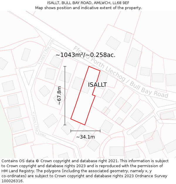 ISALLT, BULL BAY ROAD, AMLWCH, LL68 9EF: Plot and title map