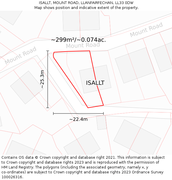 ISALLT, MOUNT ROAD, LLANFAIRFECHAN, LL33 0DW: Plot and title map