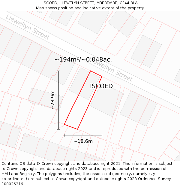 ISCOED, LLEWELYN STREET, ABERDARE, CF44 8LA: Plot and title map