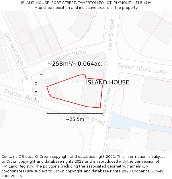 ISLAND HOUSE, FORE STREET, TAMERTON FOLIOT, PLYMOUTH, PL5 4NA: Plot and title map