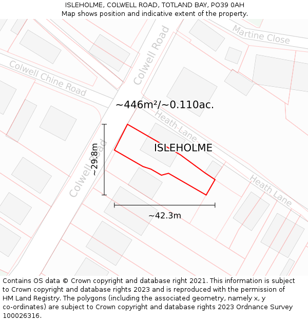 ISLEHOLME, COLWELL ROAD, TOTLAND BAY, PO39 0AH: Plot and title map