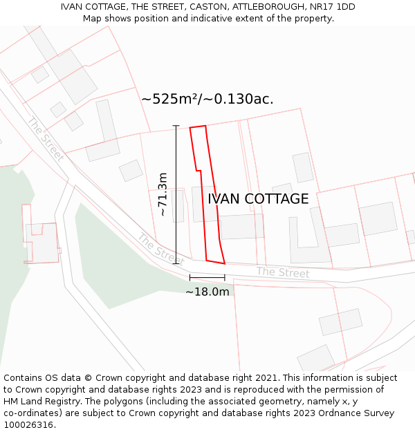 IVAN COTTAGE, THE STREET, CASTON, ATTLEBOROUGH, NR17 1DD: Plot and title map