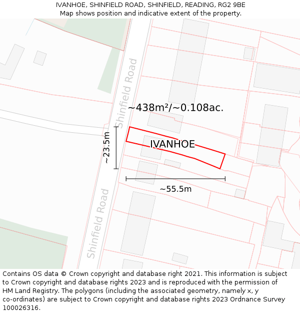 IVANHOE, SHINFIELD ROAD, SHINFIELD, READING, RG2 9BE: Plot and title map