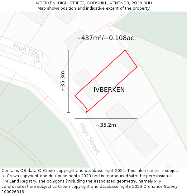 IVBERKEN, HIGH STREET, GODSHILL, VENTNOR, PO38 3HH: Plot and title map