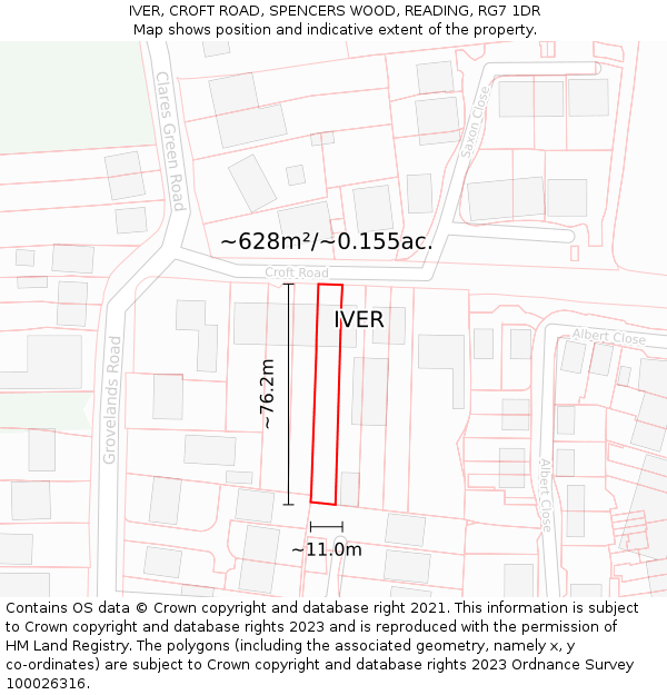 IVER, CROFT ROAD, SPENCERS WOOD, READING, RG7 1DR: Plot and title map