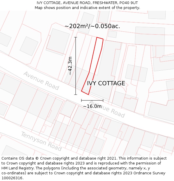 IVY COTTAGE, AVENUE ROAD, FRESHWATER, PO40 9UT: Plot and title map