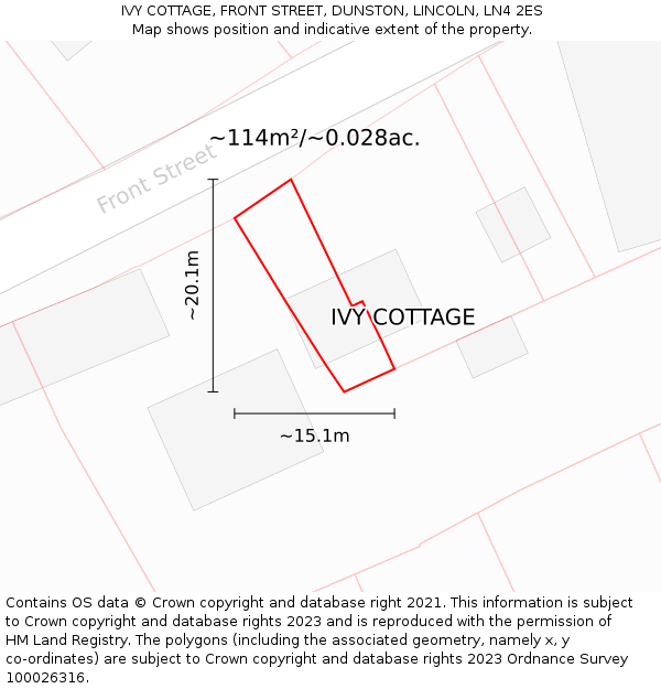 IVY COTTAGE, FRONT STREET, DUNSTON, LINCOLN, LN4 2ES: Plot and title map