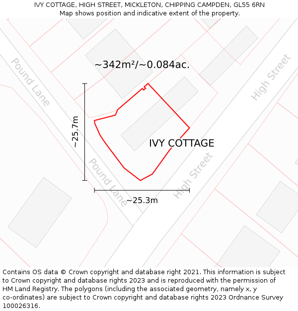 IVY COTTAGE, HIGH STREET, MICKLETON, CHIPPING CAMPDEN, GL55 6RN: Plot and title map