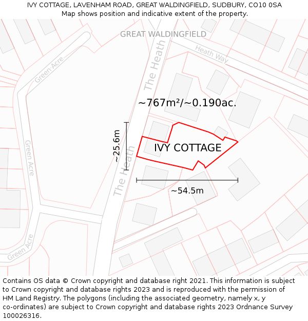 IVY COTTAGE, LAVENHAM ROAD, GREAT WALDINGFIELD, SUDBURY, CO10 0SA: Plot and title map