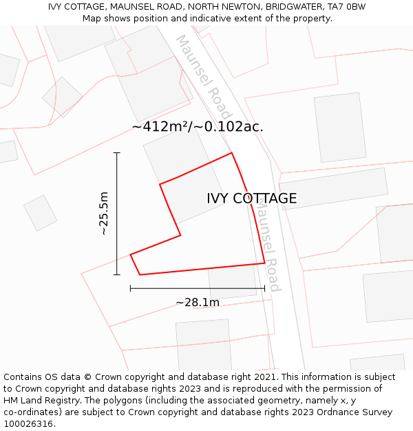 IVY COTTAGE, MAUNSEL ROAD, NORTH NEWTON, BRIDGWATER, TA7 0BW: Plot and title map