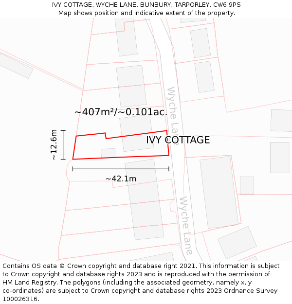 IVY COTTAGE, WYCHE LANE, BUNBURY, TARPORLEY, CW6 9PS: Plot and title map