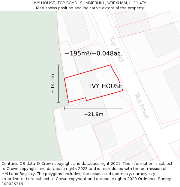 IVY HOUSE, TOP ROAD, SUMMERHILL, WREXHAM, LL11 4TA: Plot and title map