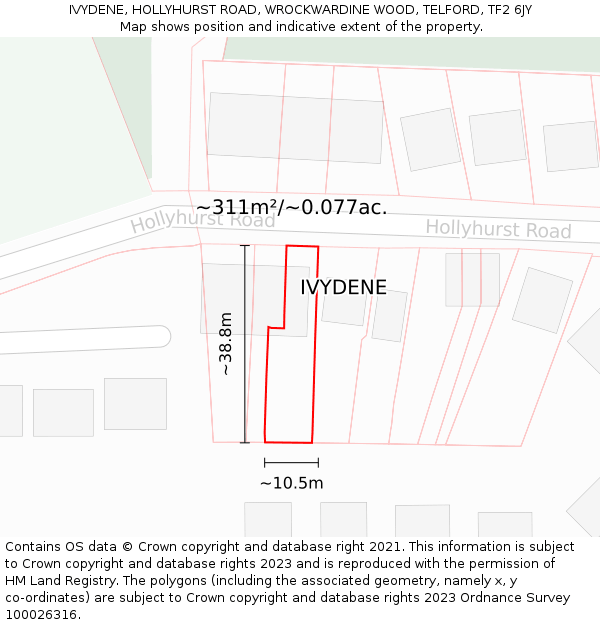 IVYDENE, HOLLYHURST ROAD, WROCKWARDINE WOOD, TELFORD, TF2 6JY: Plot and title map