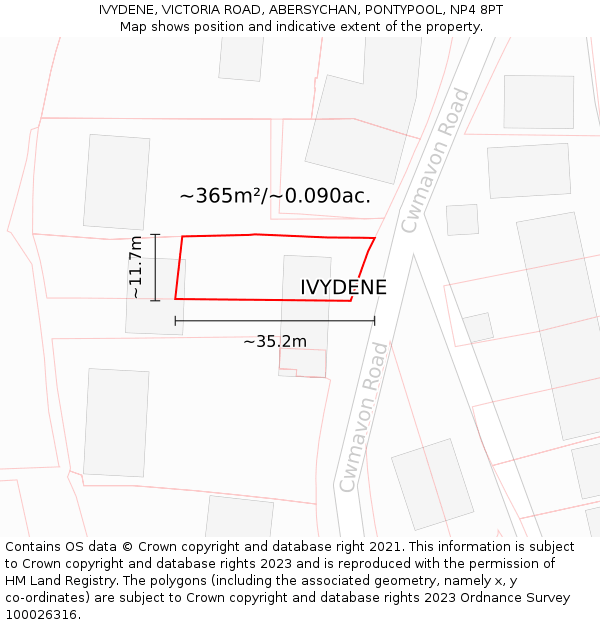 IVYDENE, VICTORIA ROAD, ABERSYCHAN, PONTYPOOL, NP4 8PT: Plot and title map