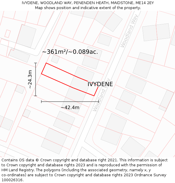 IVYDENE, WOODLAND WAY, PENENDEN HEATH, MAIDSTONE, ME14 2EY: Plot and title map