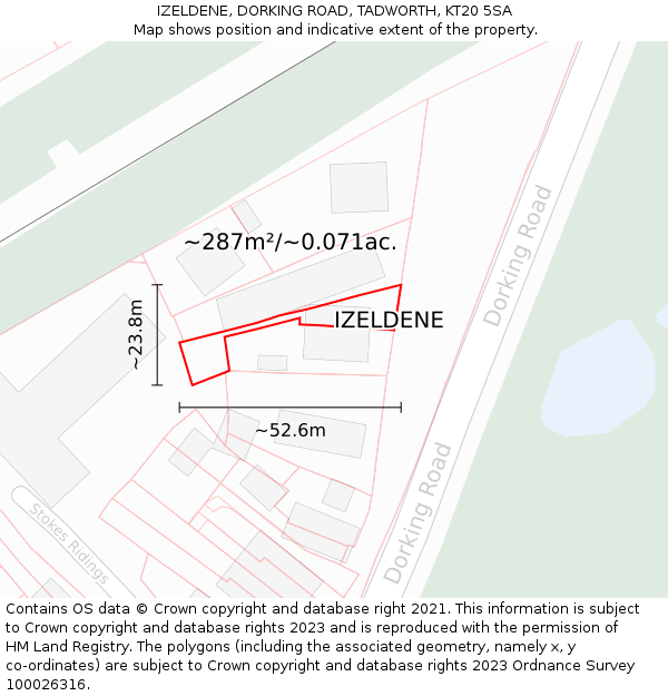 IZELDENE, DORKING ROAD, TADWORTH, KT20 5SA: Plot and title map